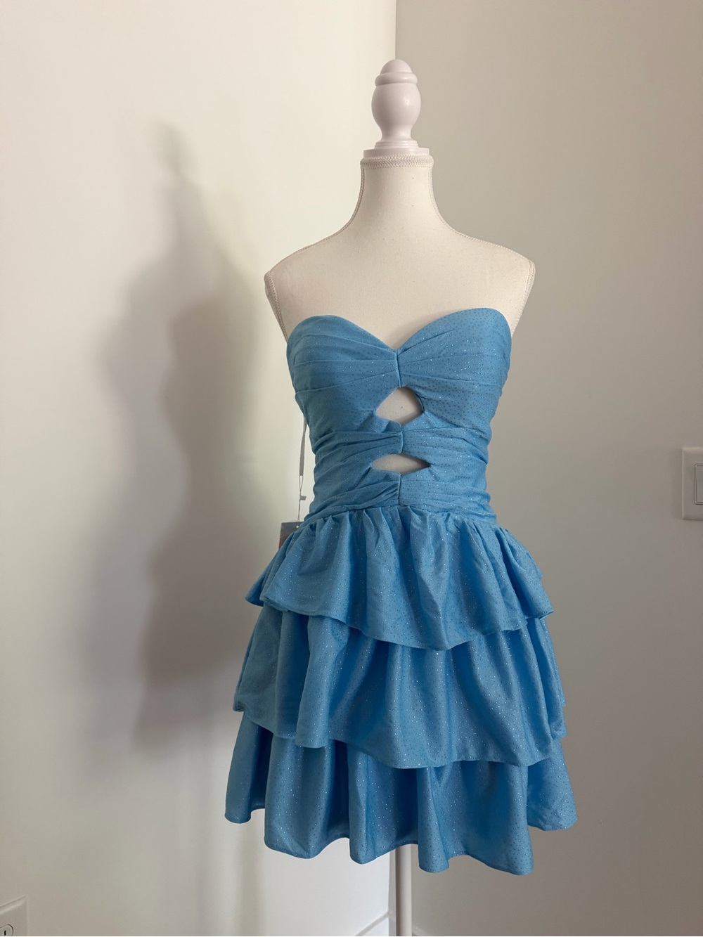Light Blue Sparkling Strapless Ruffle Party Dress size S/M